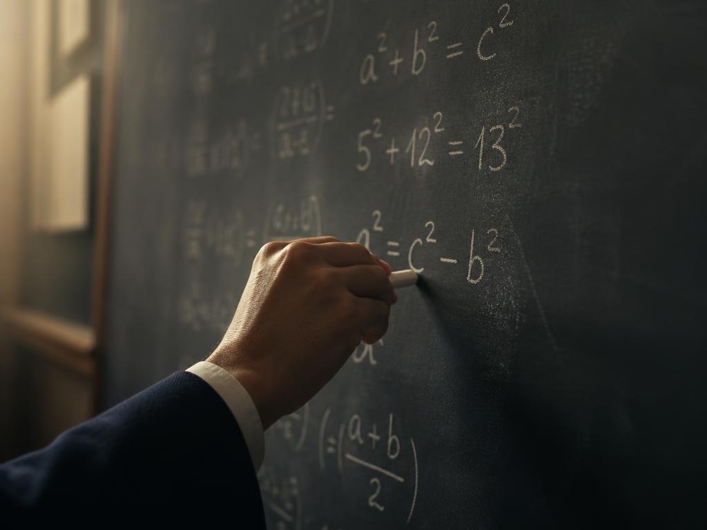 Leraar schrijft formules op het schoolbord